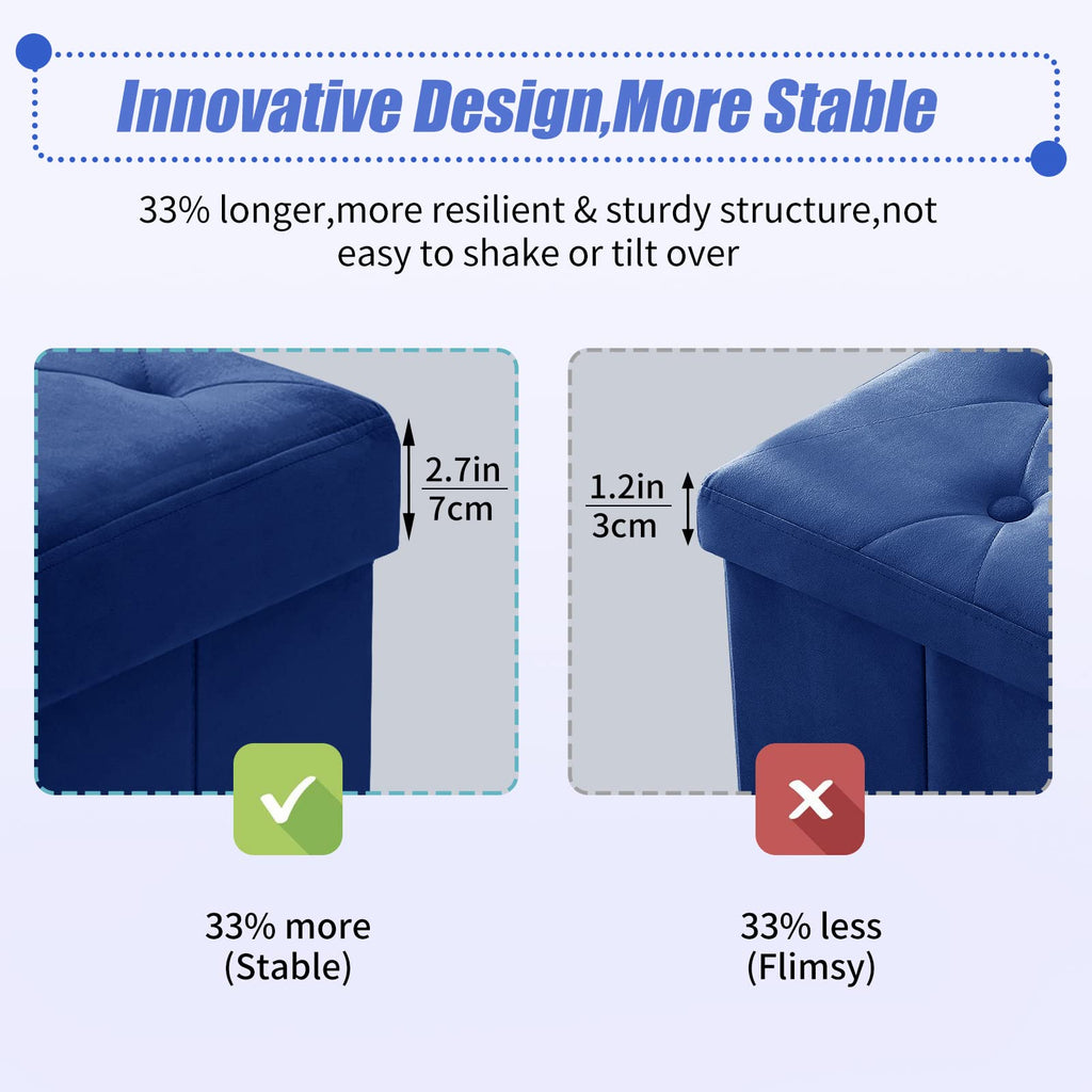 BRIAN & DANY Folding Storage Ottoman | Velvet Cube Footstool – Blue