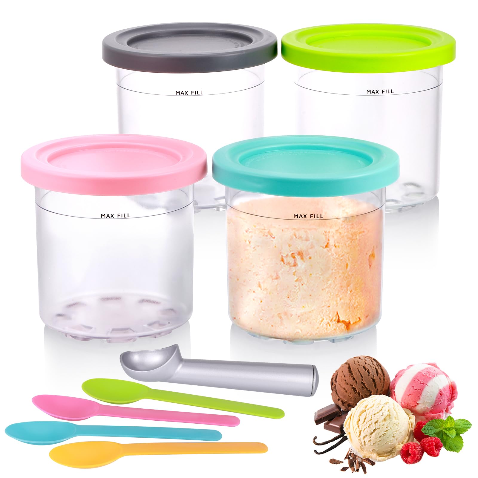 Hejo Ice Cream Tubs for Ninja CREAMi NC300UK, 16oz Pints with Scoop