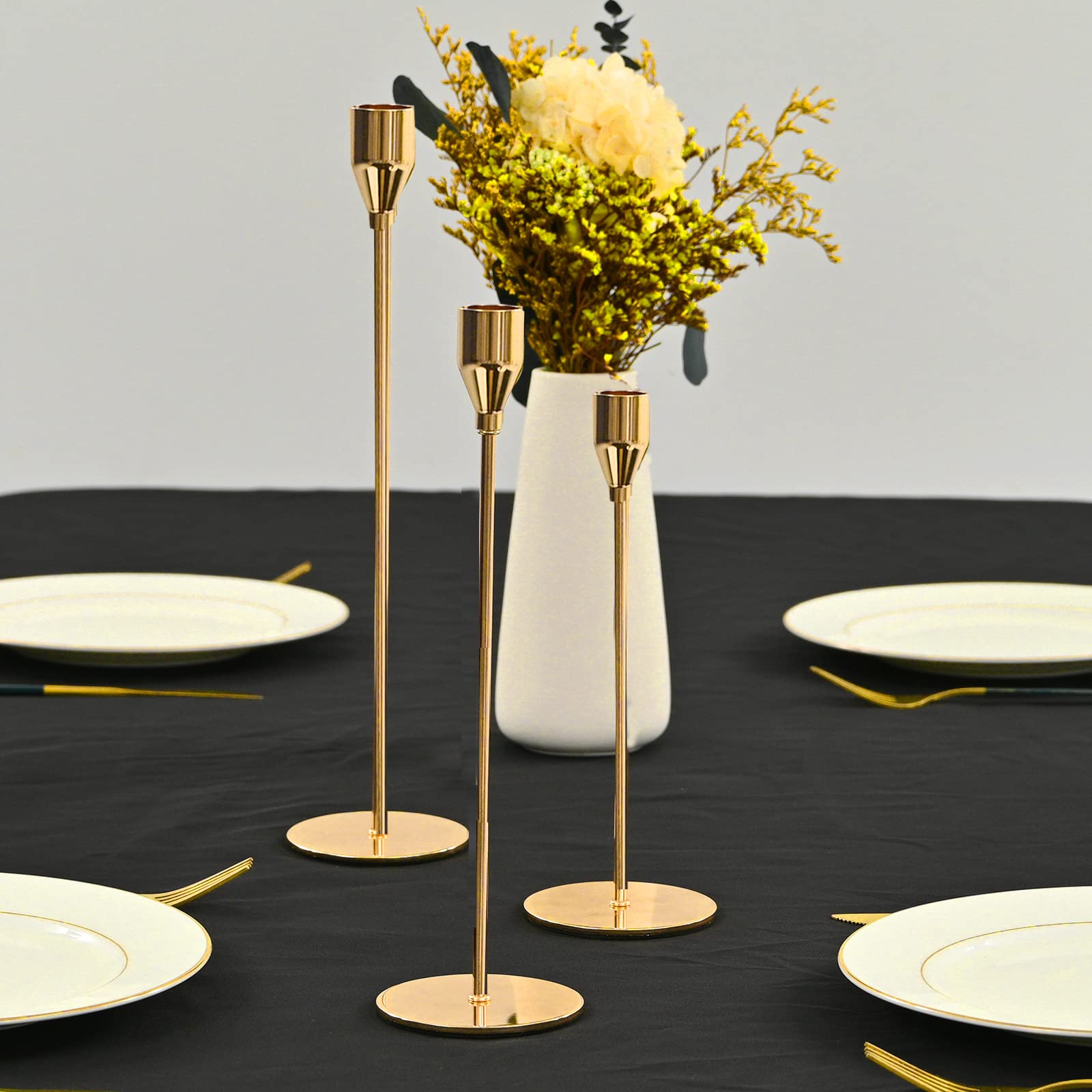 Gold Taper Candle Holders – Set of 18 Metal Wedding Centerpieces
