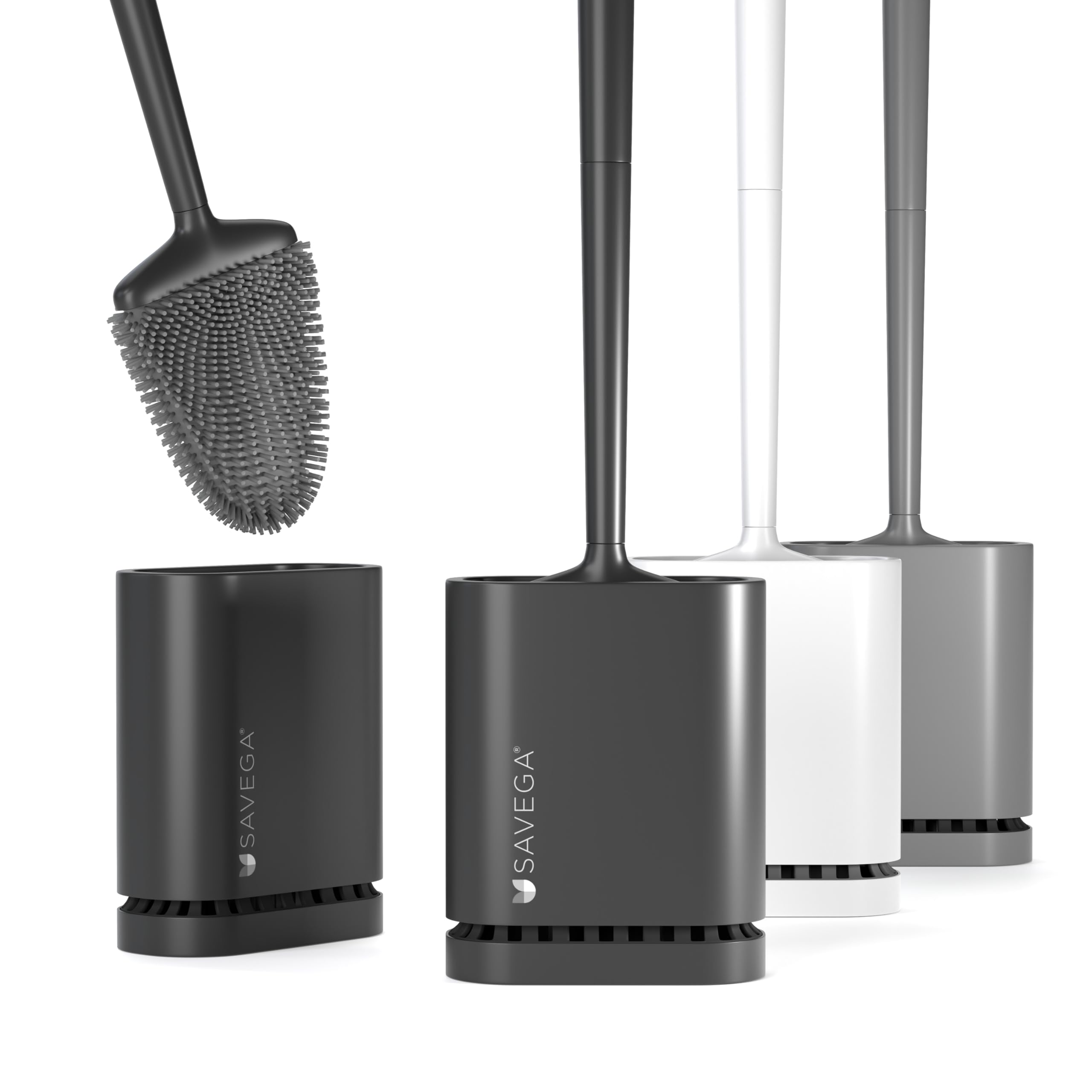 SAVEGA Silicone Toilet Brush | Antibacterial Wall Mounted Holder - Black