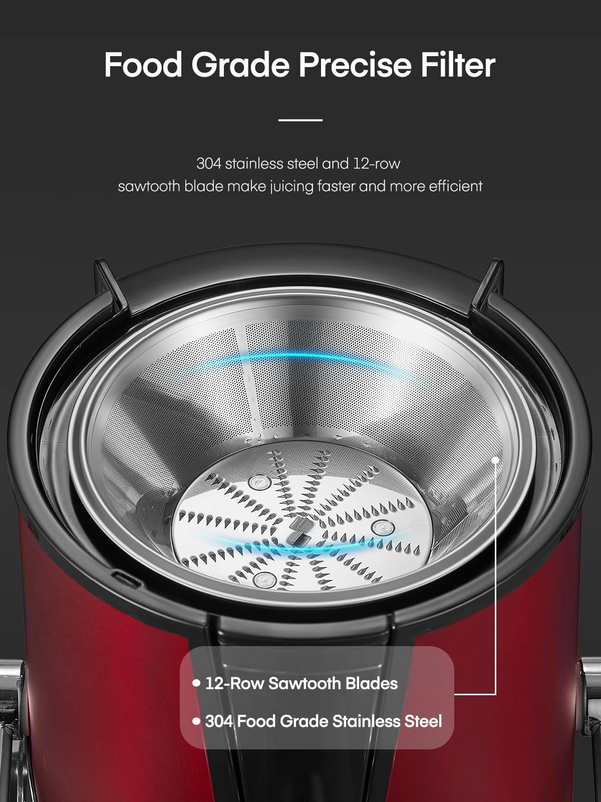 FOHERE Centrifugal Juicer Extractor – 3 Inch Feed Chute, 3-Speed, Red