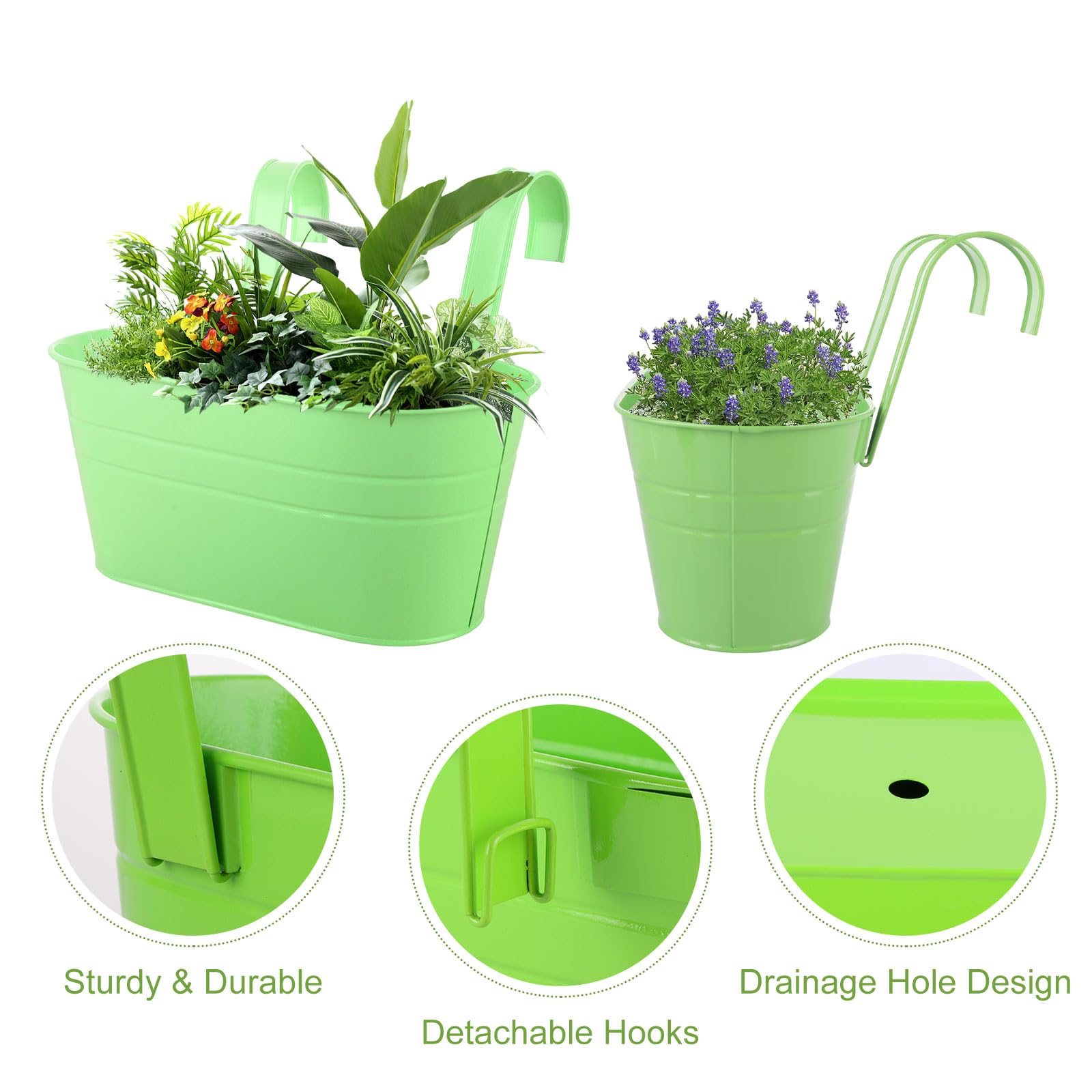 APACALI 8 Pack Metal Hanging Plant Pots – 27cm Balcony Railing Planters