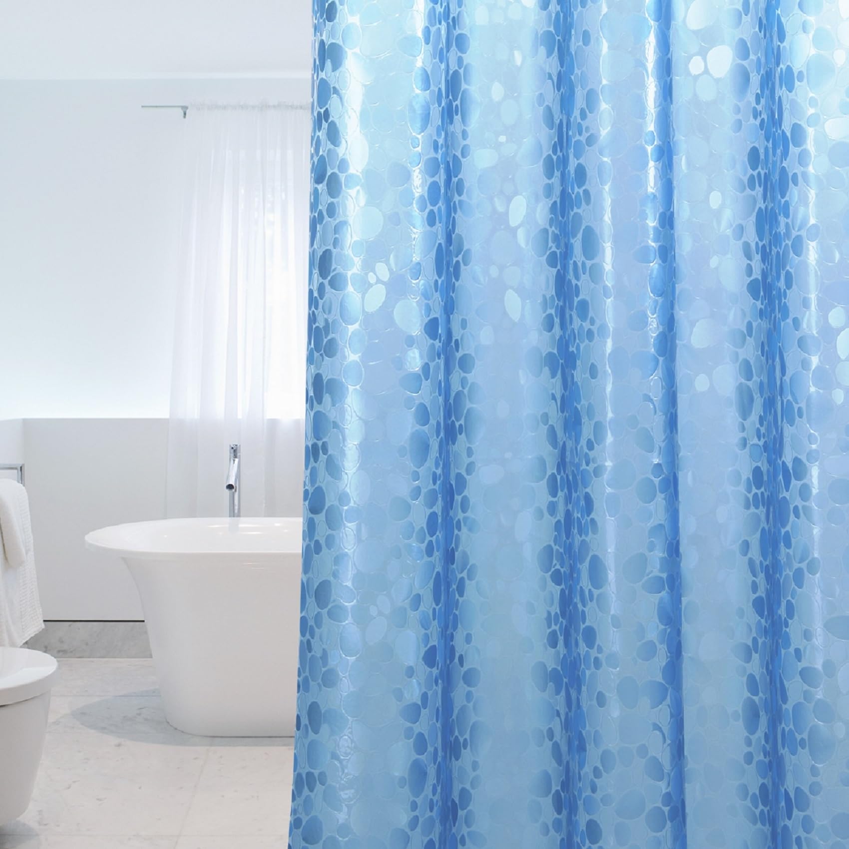 WELTRXE Blue Pebble EVA Shower Curtain – Waterproof Mildew Resistant Liner