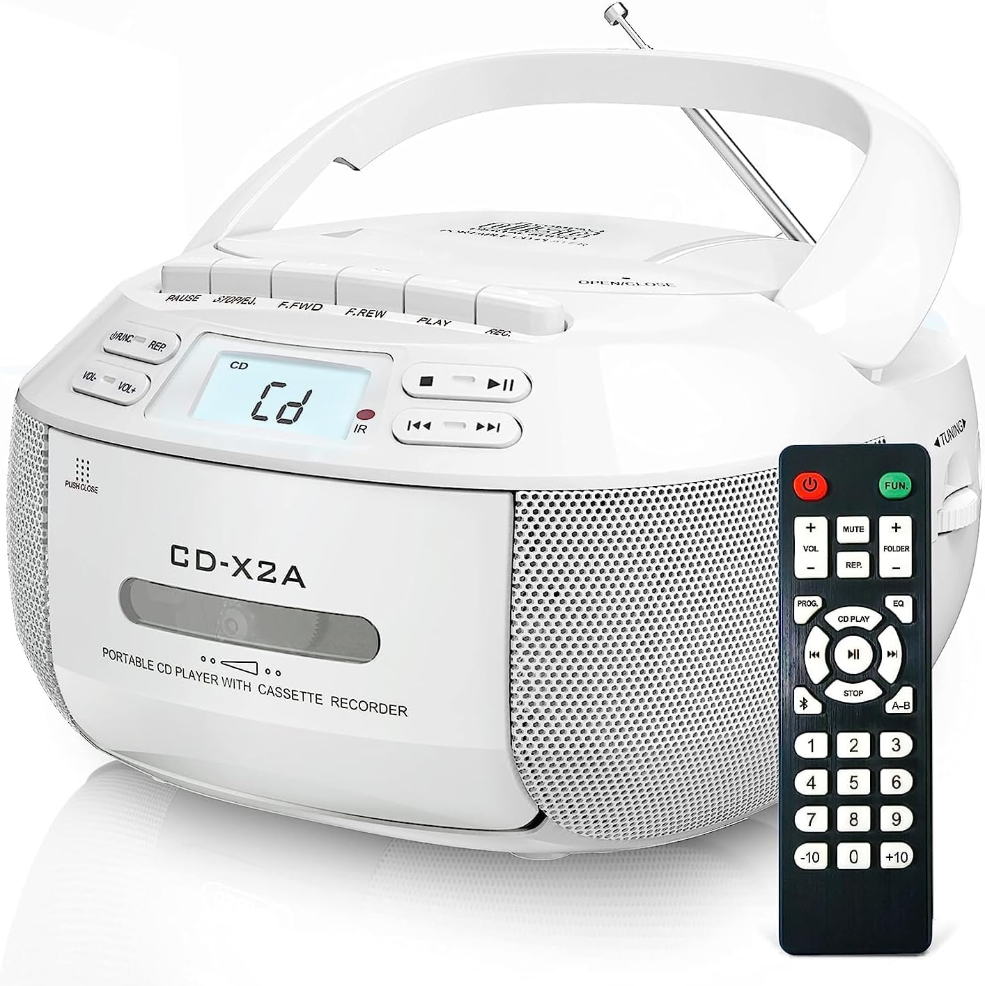 Greadio Portable CD & Cassette Player Boombox with Bluetooth & FM Radio