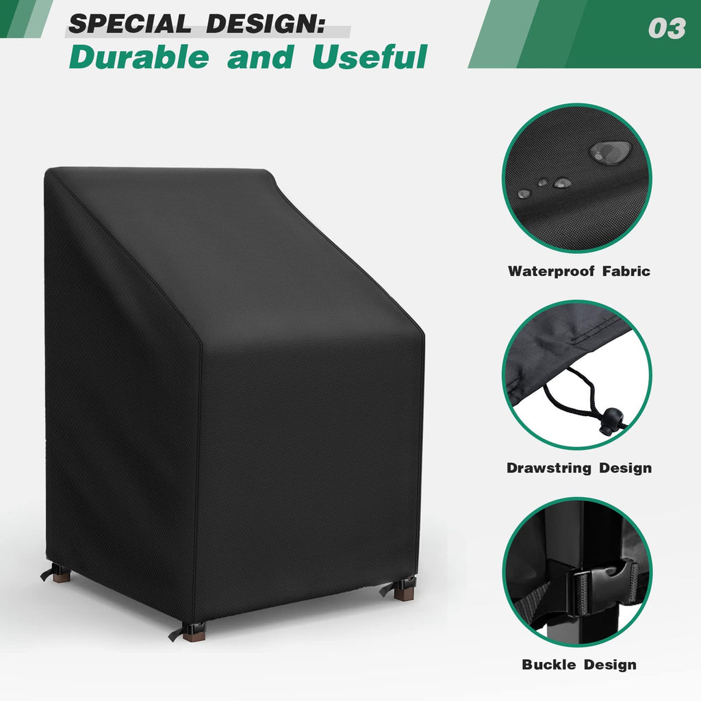 Widesmile Waterproof Patio Stacking Chair Cover - 420D Oxford - 2 Pack