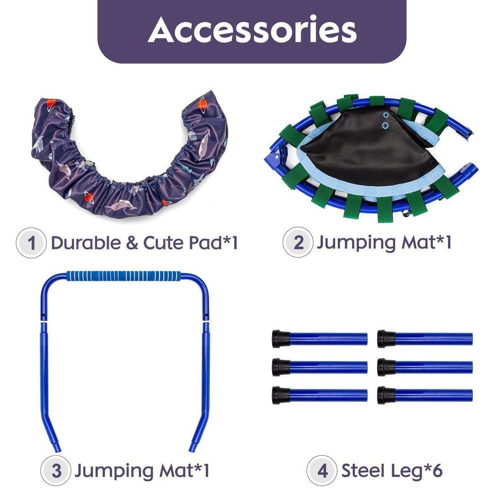38'' Kids Mini Trampoline | Foldable Bungee Rebounder - Blue