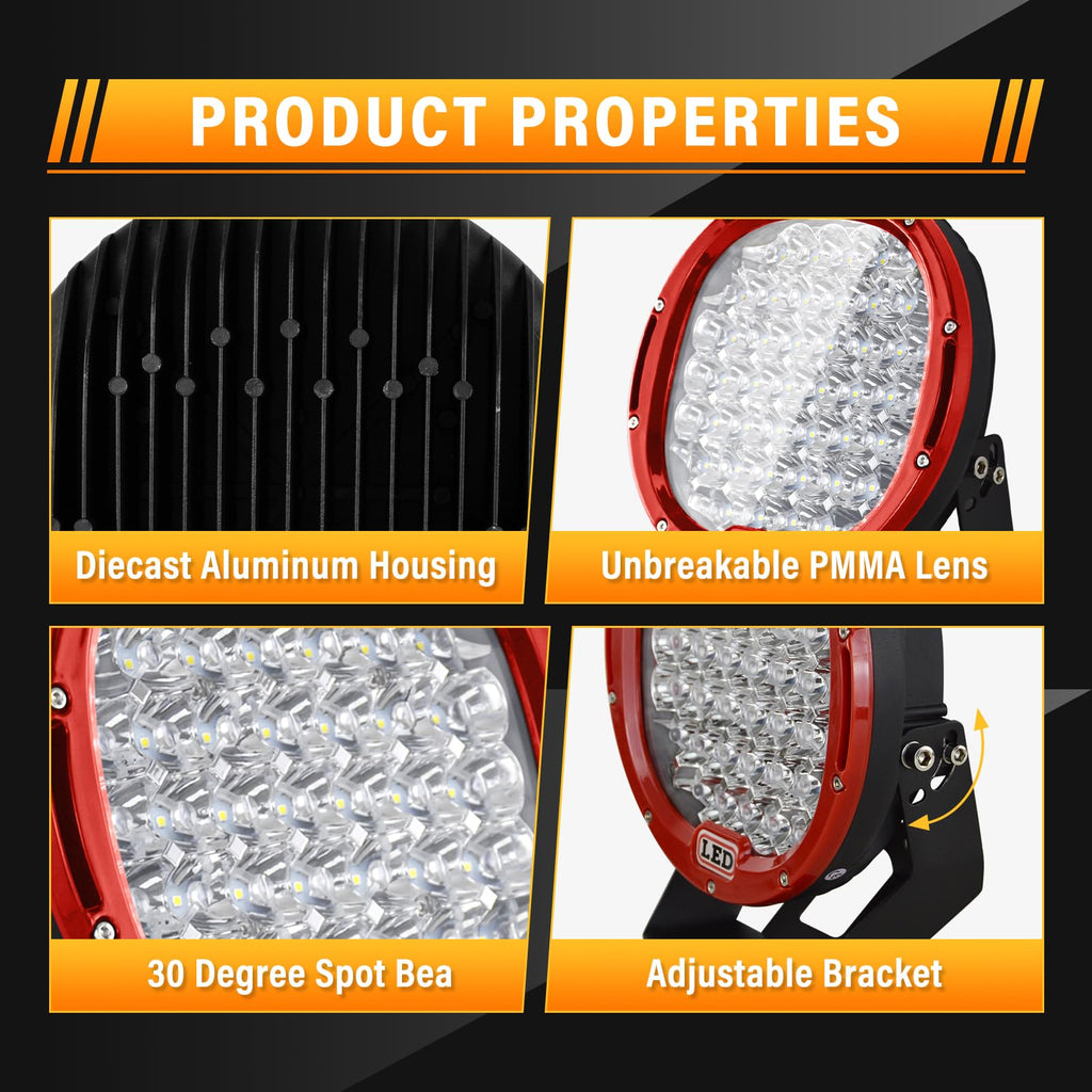 AUXTINGS 9-Inch 96W Red Round LED Work Light Bar for Off-Road SUV - 2 Pack