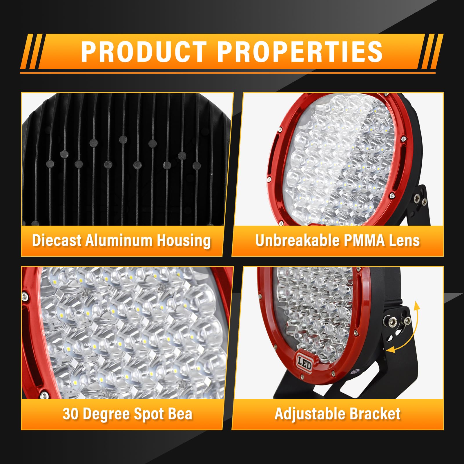 AUXTINGS 9-Inch 96W Red Round LED Work Light Bar for Off-Road SUV - 2 Pack