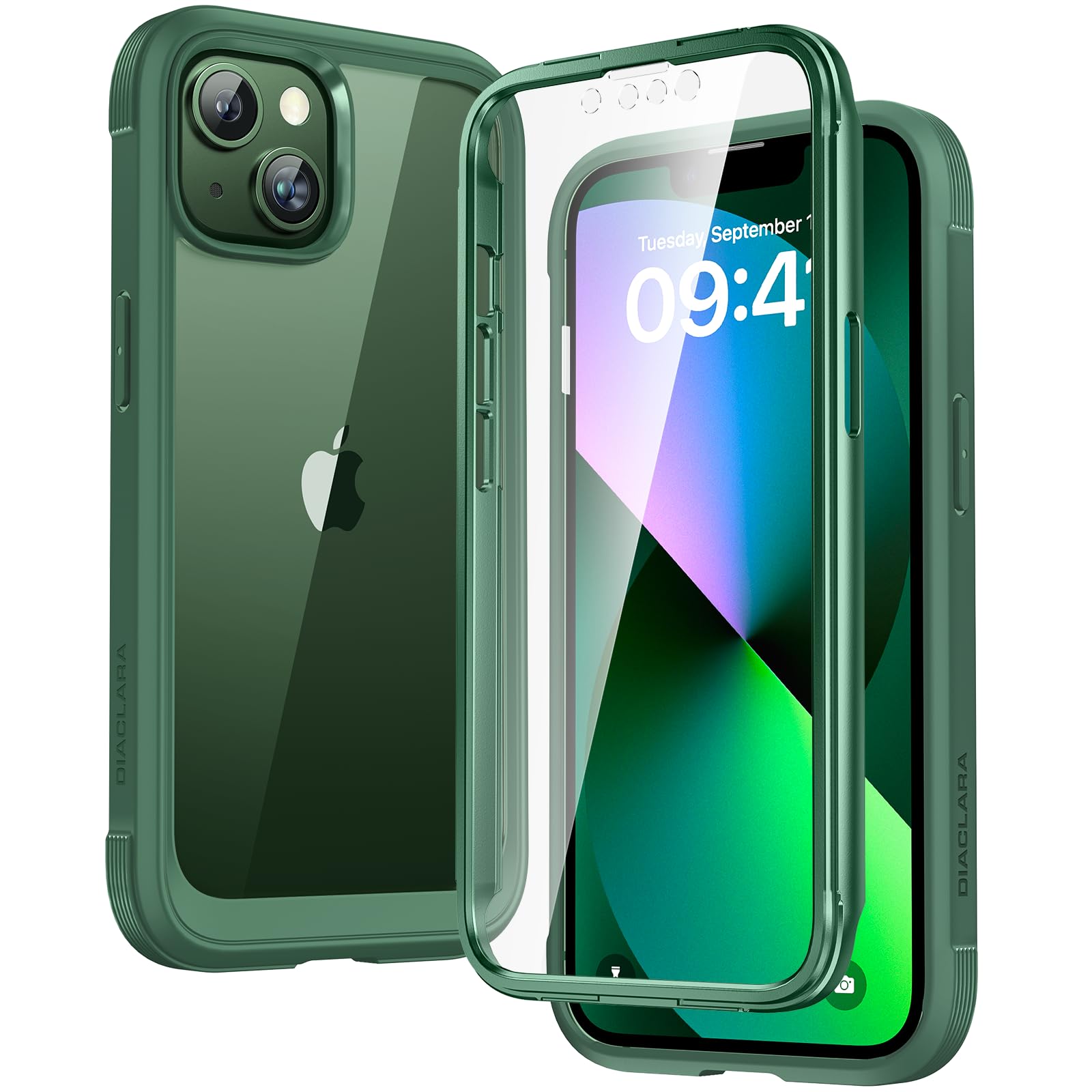 Diaclara iPhone 13 Case – Full Body Rugged TPU Bumper with Screen Protector