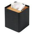 Yamazaki Home Rin Reusable Tissue Box Cover Metal Holder Container Case with Natural Wooden Lid - Steel