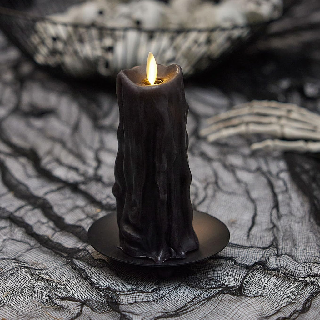 Luminara Flameless LED Candle – Black Wax Drip Pillar with Timer