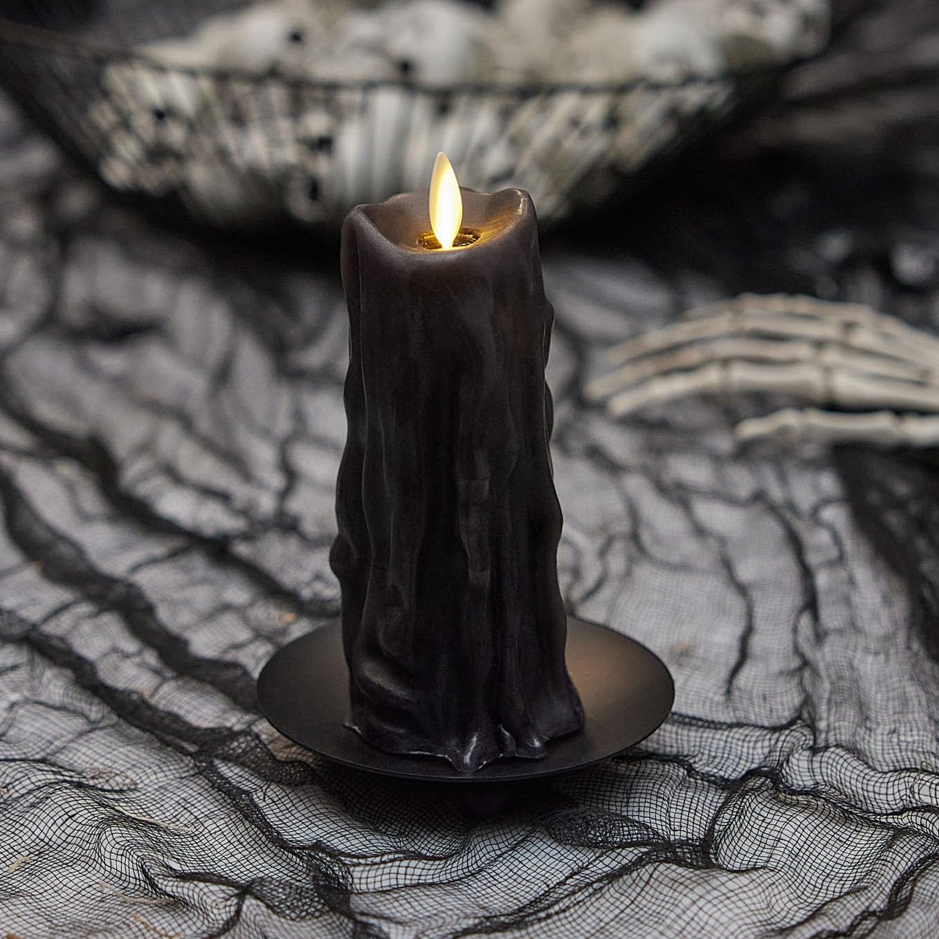 Luminara Flameless LED Candle – Black Wax Drip Pillar with Timer
