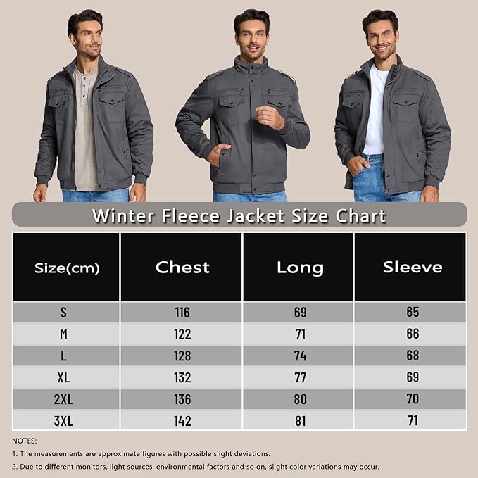 KEFITEVD Men's Winter Fleece Cargo Jacket | Thick Military Bomber Coat