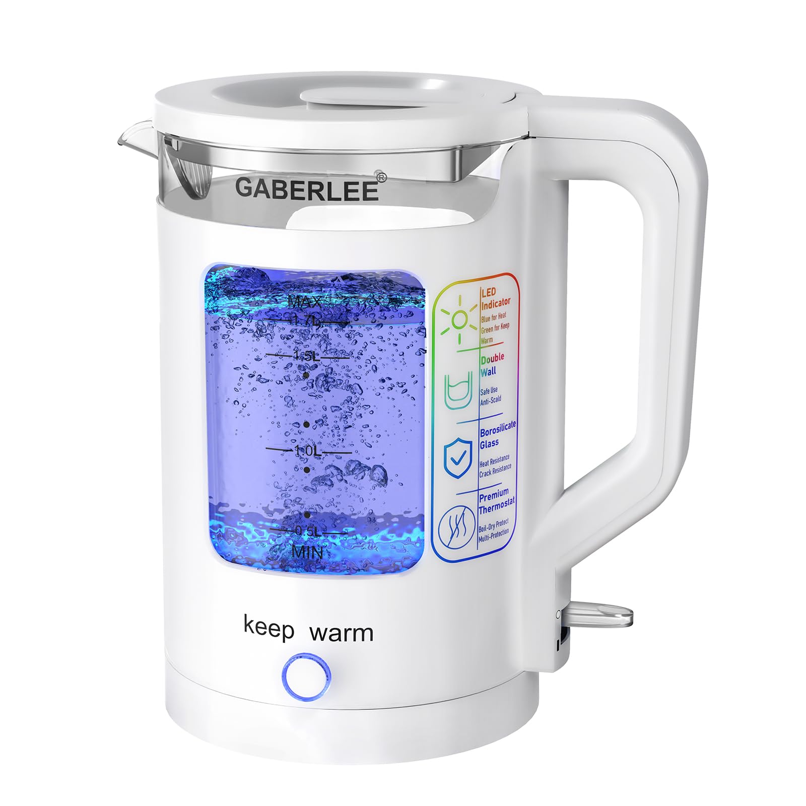 Jolof Store 1.7L Glass Electric Kettle – 3000W Fast Boil, White