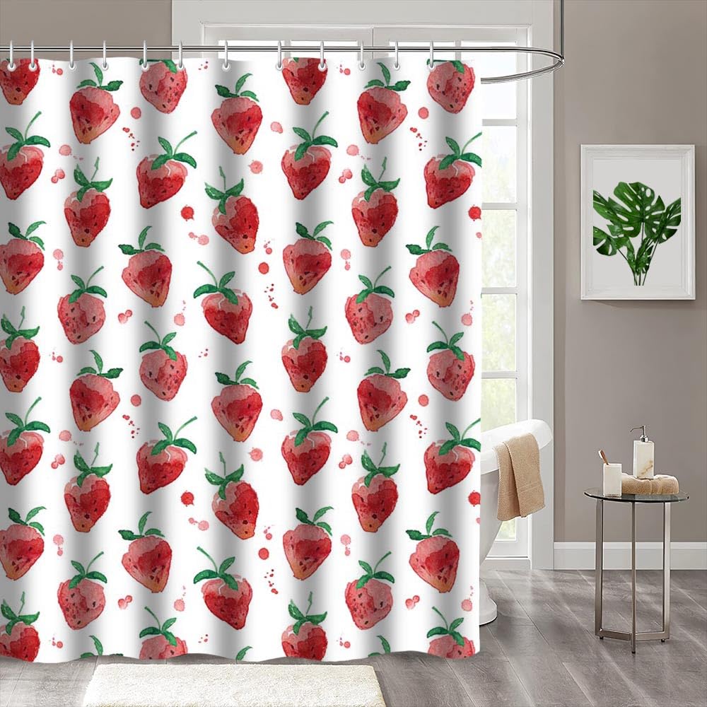 Jolof Store Strawberry Shower Curtain | 72x72 Waterproof Polyester Fabric