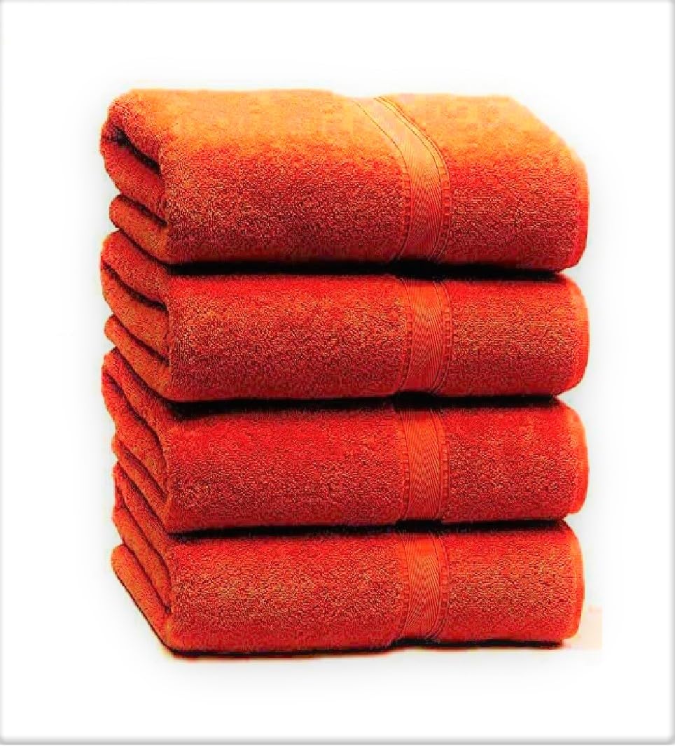 Nausha 4-Pack Bath Towels | 100% Egyptian Cotton 500 GSM - Orange