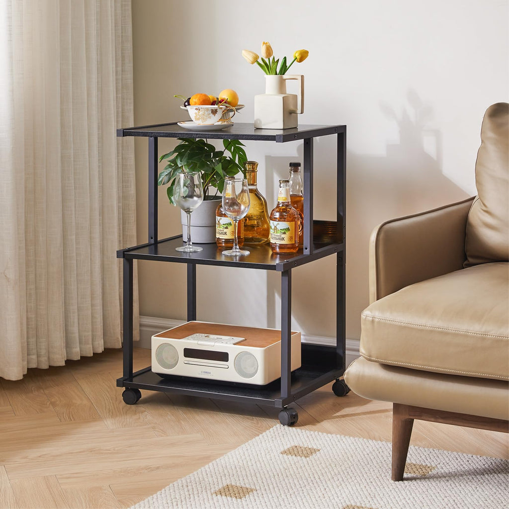 IBUYKE 3-Tier Printer Stand with Storage | Rolling Office Cart – Black
