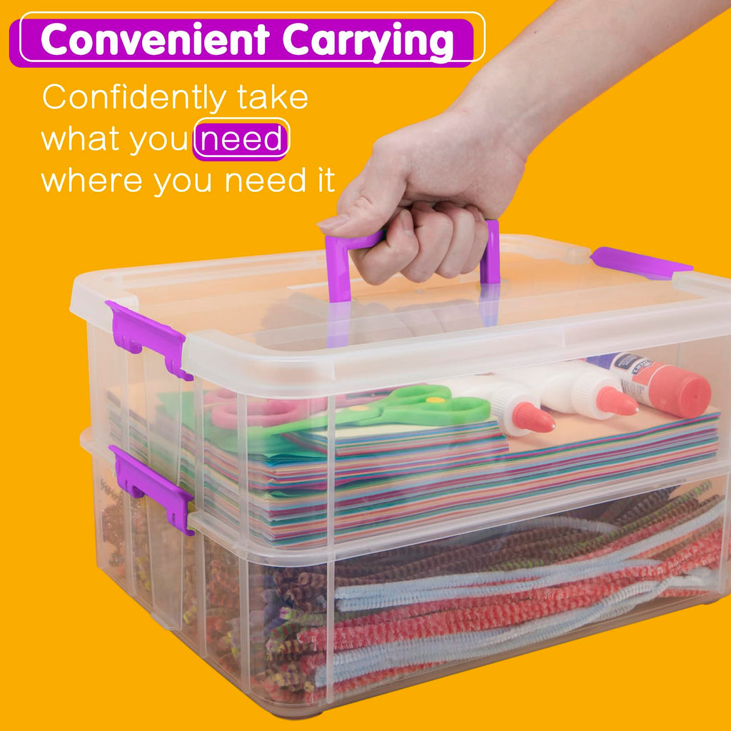 Creahaus 2 Layer Plastic Storage Containers with Lids, Multipurpose Clear Stack & Carry Box - image 4