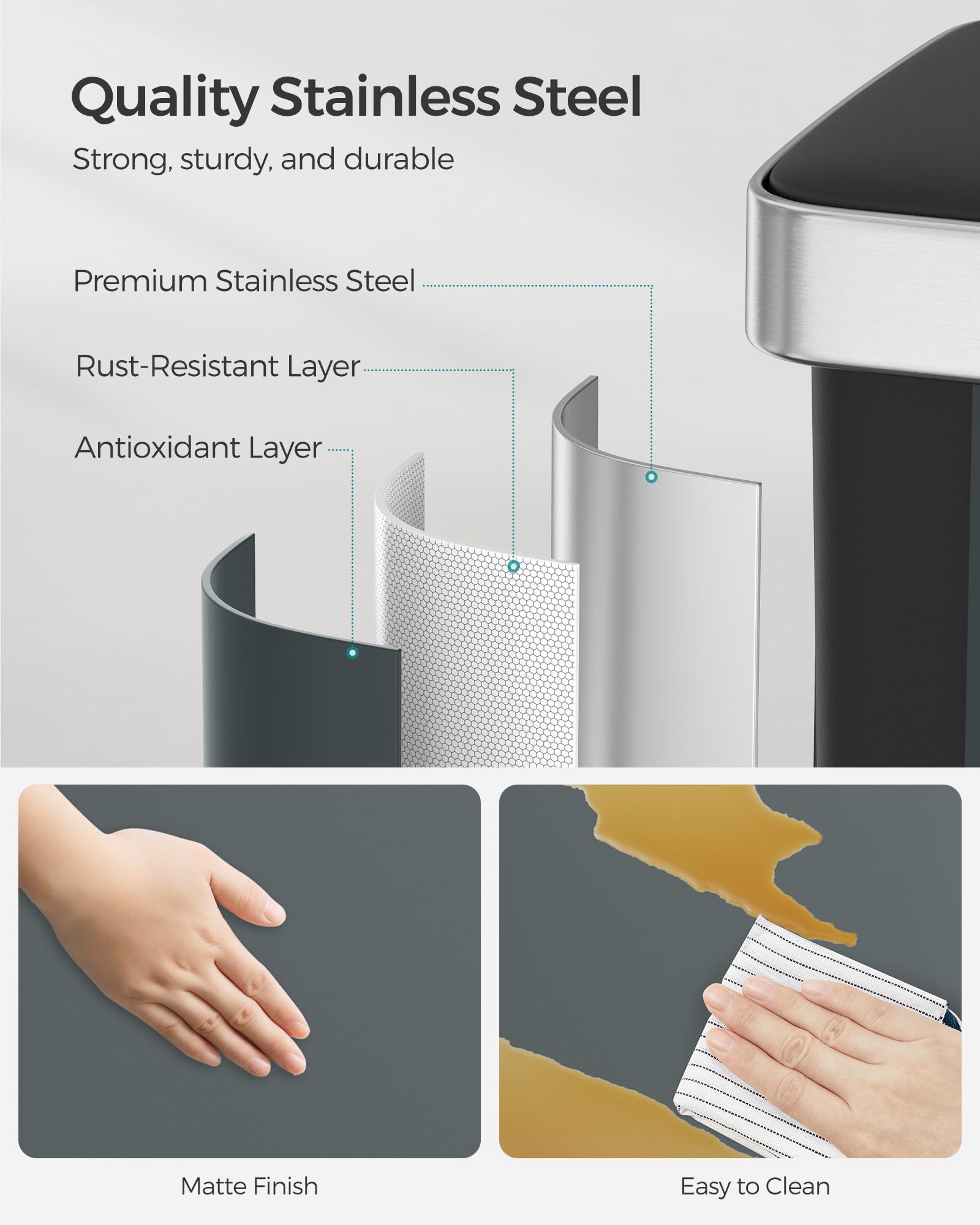 SONGMICS 60L Stainless Steel Kitchen Bin – Dual 30L Recycling Pedal Bin