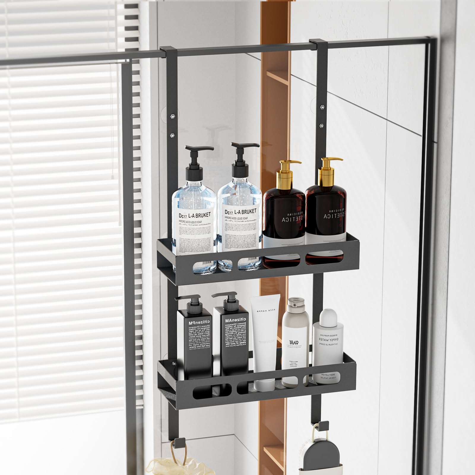LUCUHM 2-Tier Hanging Shower Caddy – Black Rust-Resistant Over Door Rack