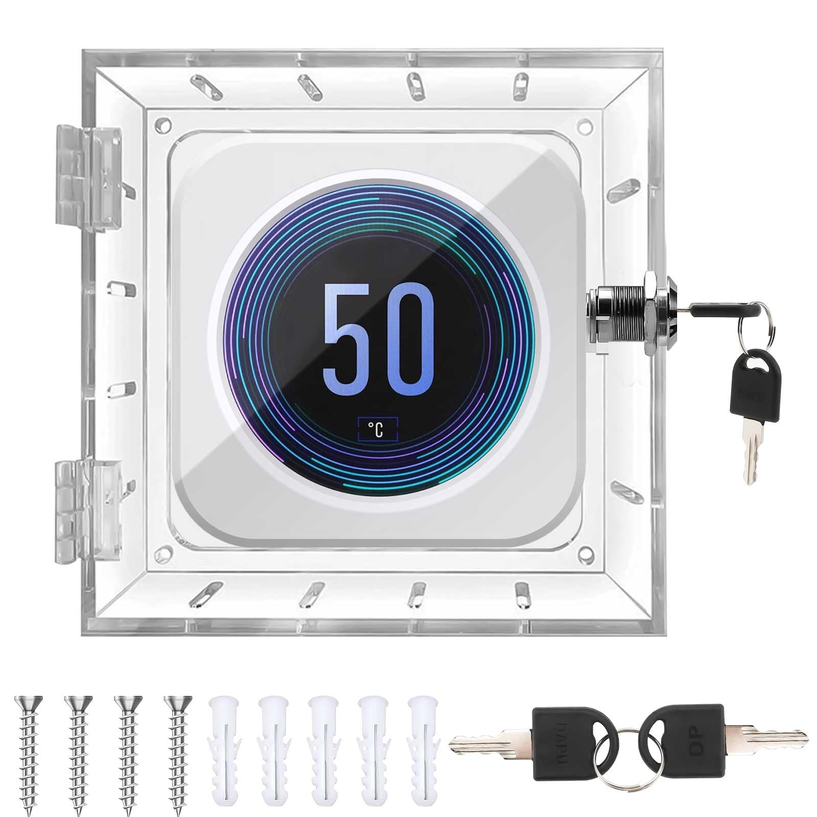 Gachiwar Thermostat Lock Box – Clear Acrylic Wall Mount Guard with Keys