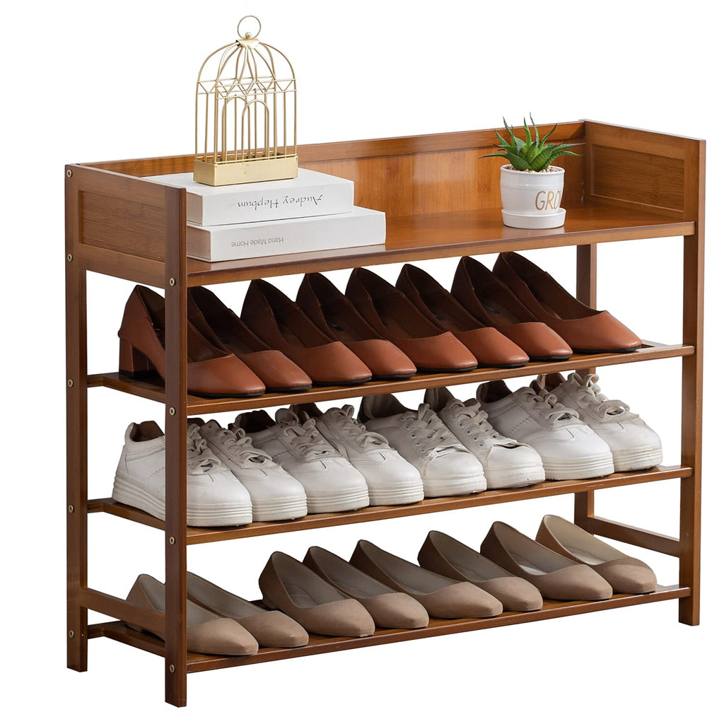 SOBIBO 4-Tier Bamboo Shoe Rack Organizer | 80cm Storage Shelf - Brown