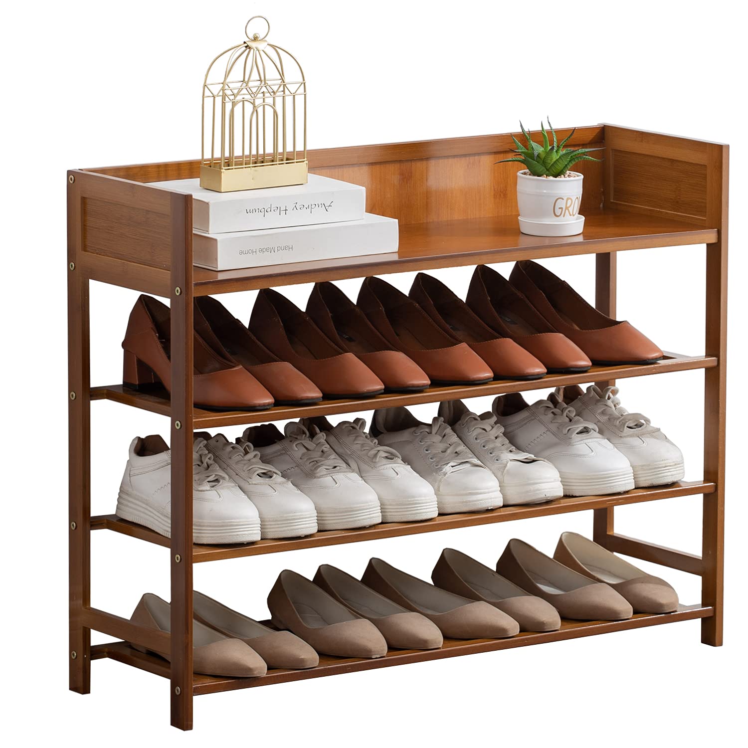 SOBIBO 4-Tier Bamboo Shoe Rack Organizer | 80cm Storage Shelf - Brown