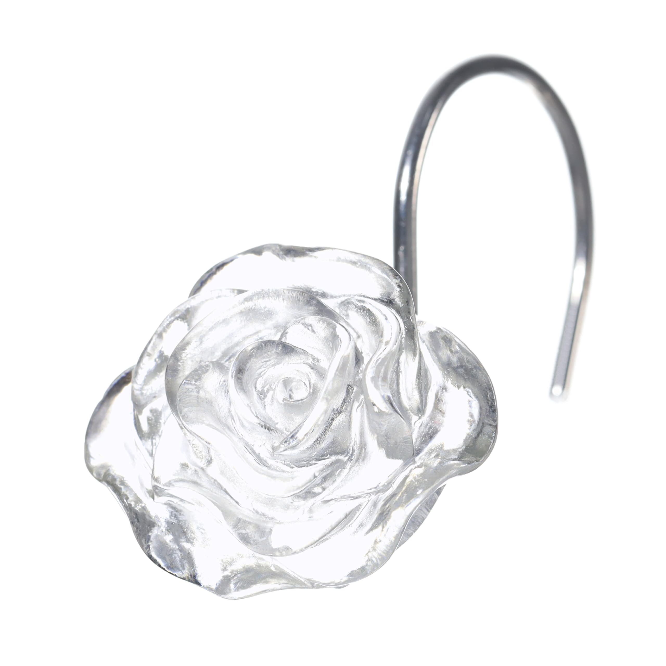 Clear Flower Shower Curtain Hooks – Ice Textured Crystal Rings