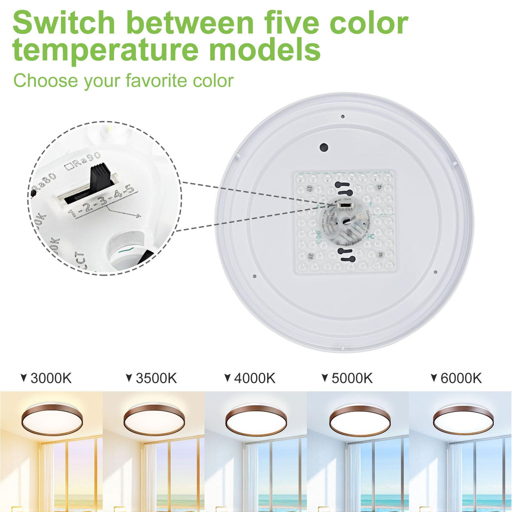 DINGLILIGHTING 13 Inch Wood Grain LED Flush Mount Ceiling Light | 5CCT