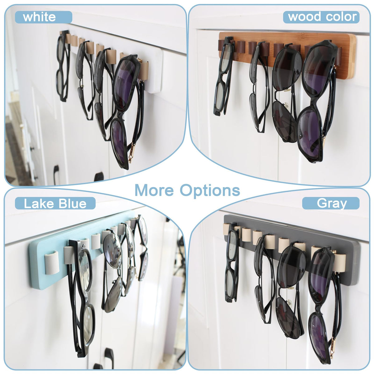 FINDAMAZE Wooden Sunglasses Organizer - Wall Mounted Sunglasses Rack/Stand - Display for Men or Women, Home Decor Gray-1pcs-long