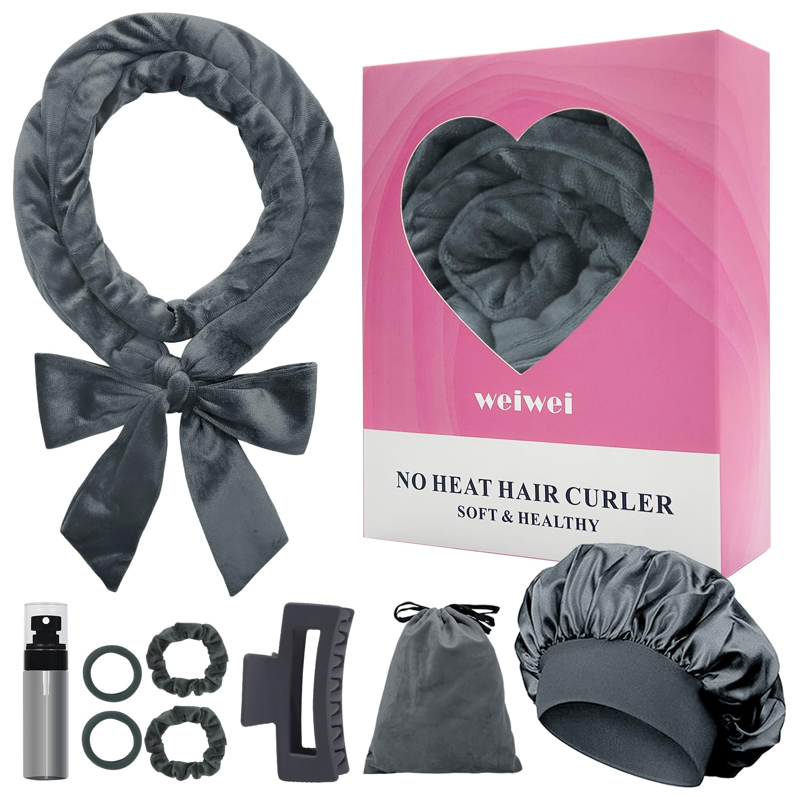 weiwei Heatless Curls Headband – 70" Soft Velvet Overnight Hair Curlers Set
