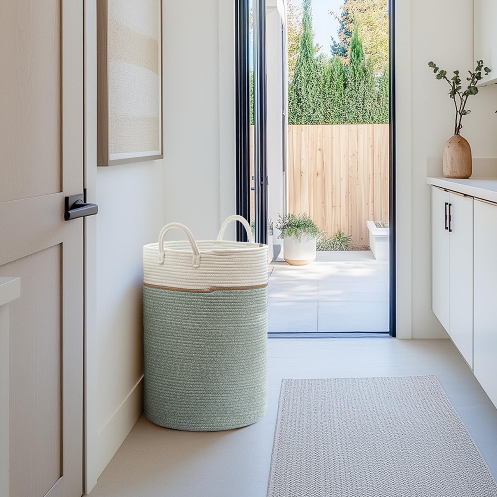 LA JOLIE MUSE 72L Woven Cotton Rope Laundry Basket – Ivy Green Hamper