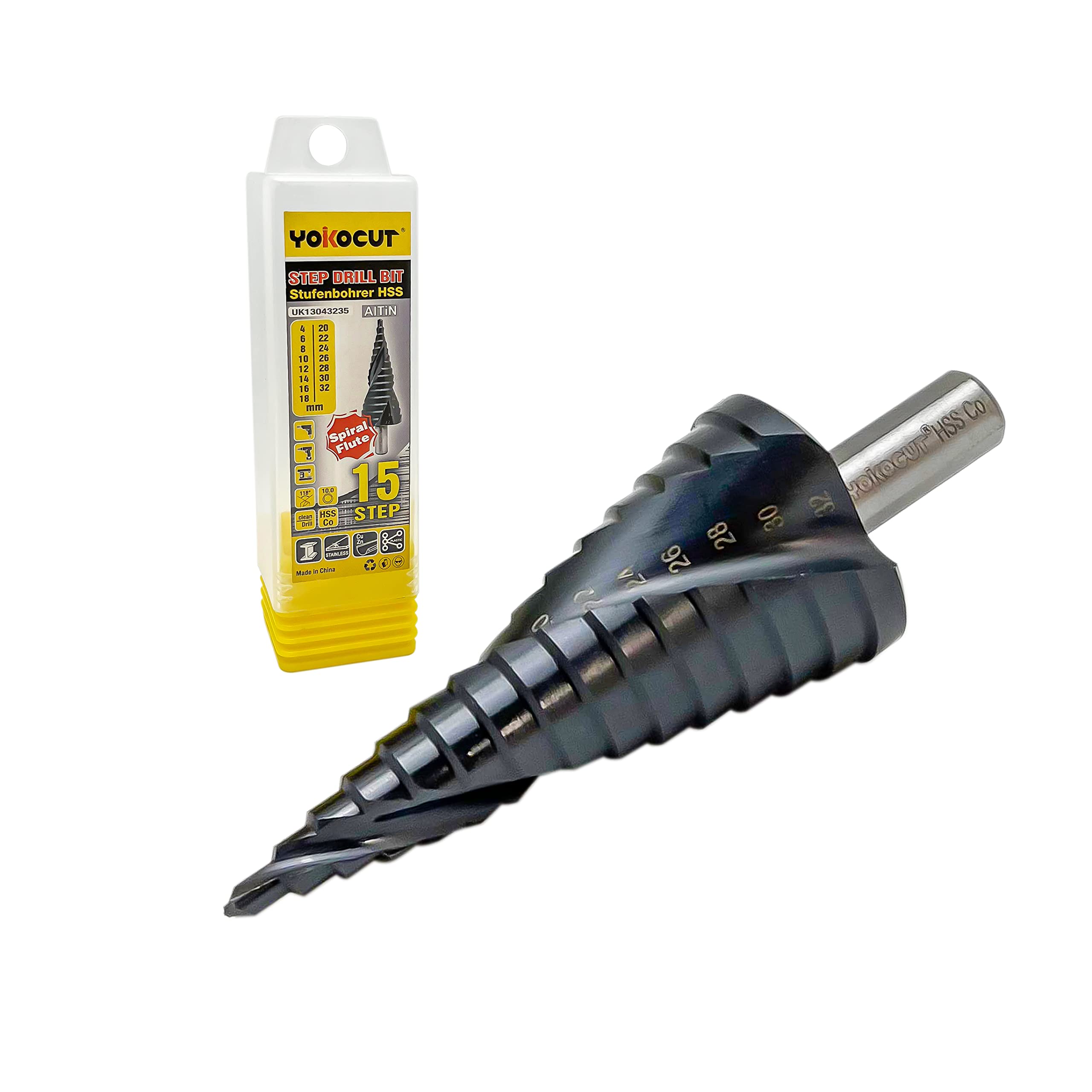 YOKOCUT Cobalt Step Drill Bit for Stainless Steel | AlTiN Coating 4-32mm