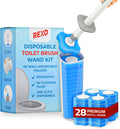 REXO Disposable Toilet Brush Wand Kit | Wall-Mount Holder & 28 Refill Heads