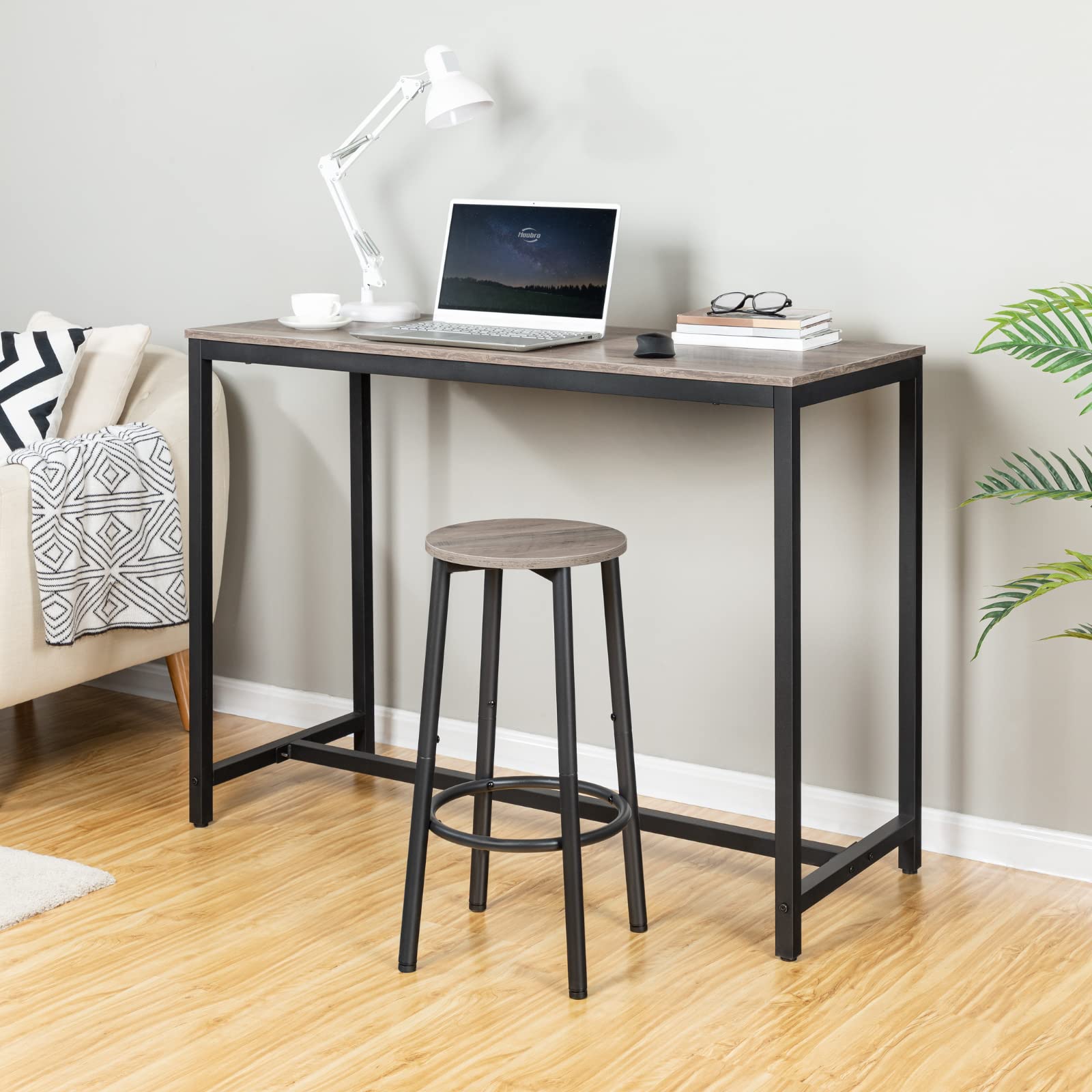 HOOBRO Round Bar Stools Set of 2 | Industrial Greige Kitchen Pub Chairs