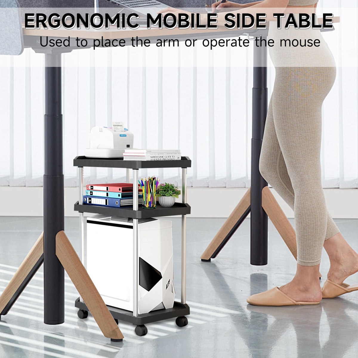 Niciksty 3 Tier Mobile CPU Tower Stand with Wheels, Black - image 3
