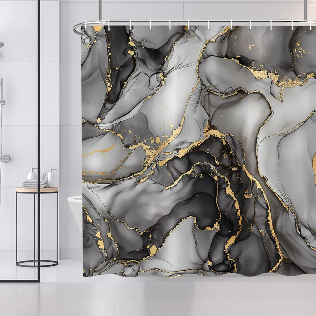ASDCXZ Black Marble Shower Curtain 180x200 cm, Modern Abstract Art Gray Black Gold Marble Optics Texture Waterproof Bath Curtain Polyester Textile - image 2