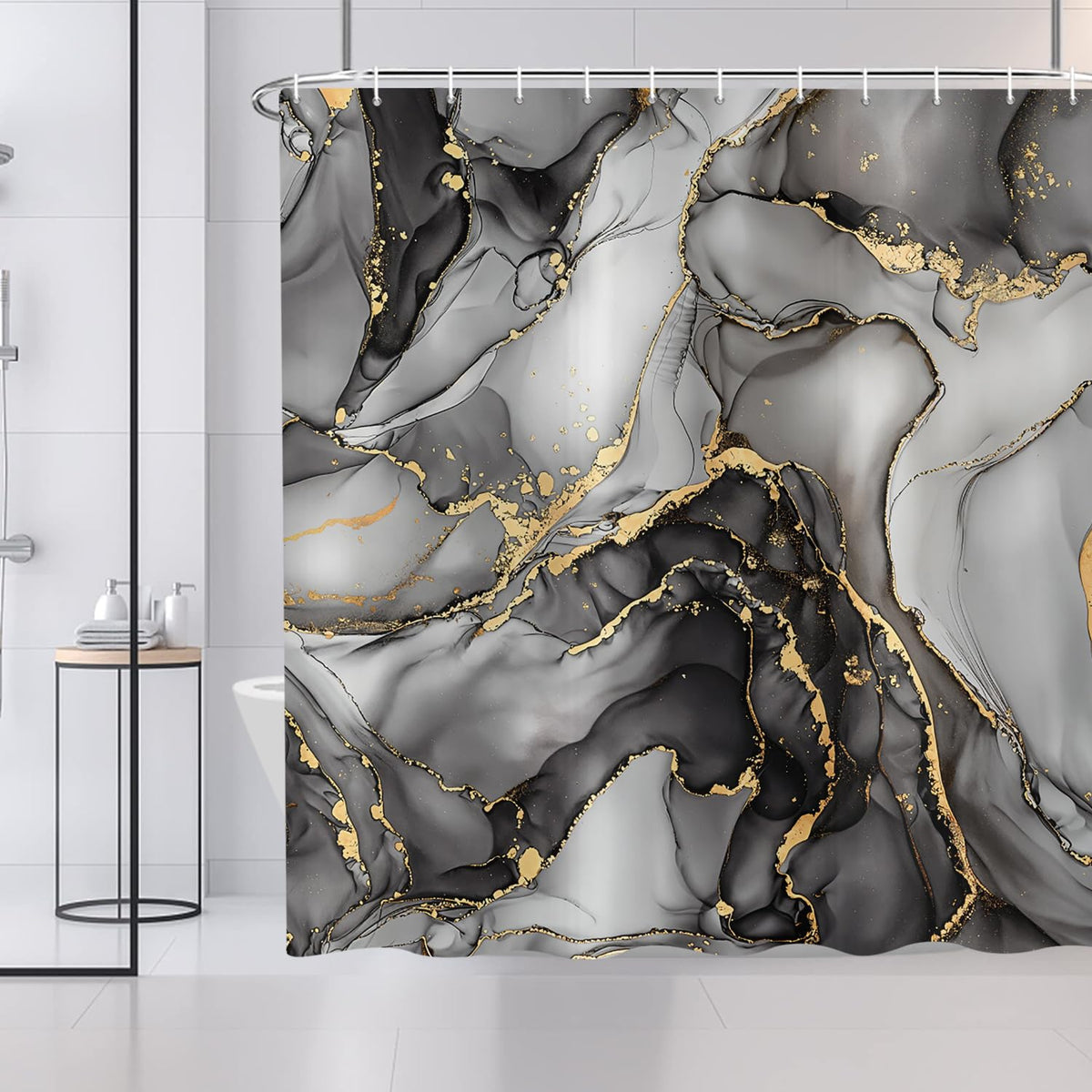 ASDCXZ Black Marble Shower Curtain 180x200 cm, Modern Abstract Art Gray Black Gold Marble Optics Texture Waterproof Bath Curtain Polyester Textile - image 2