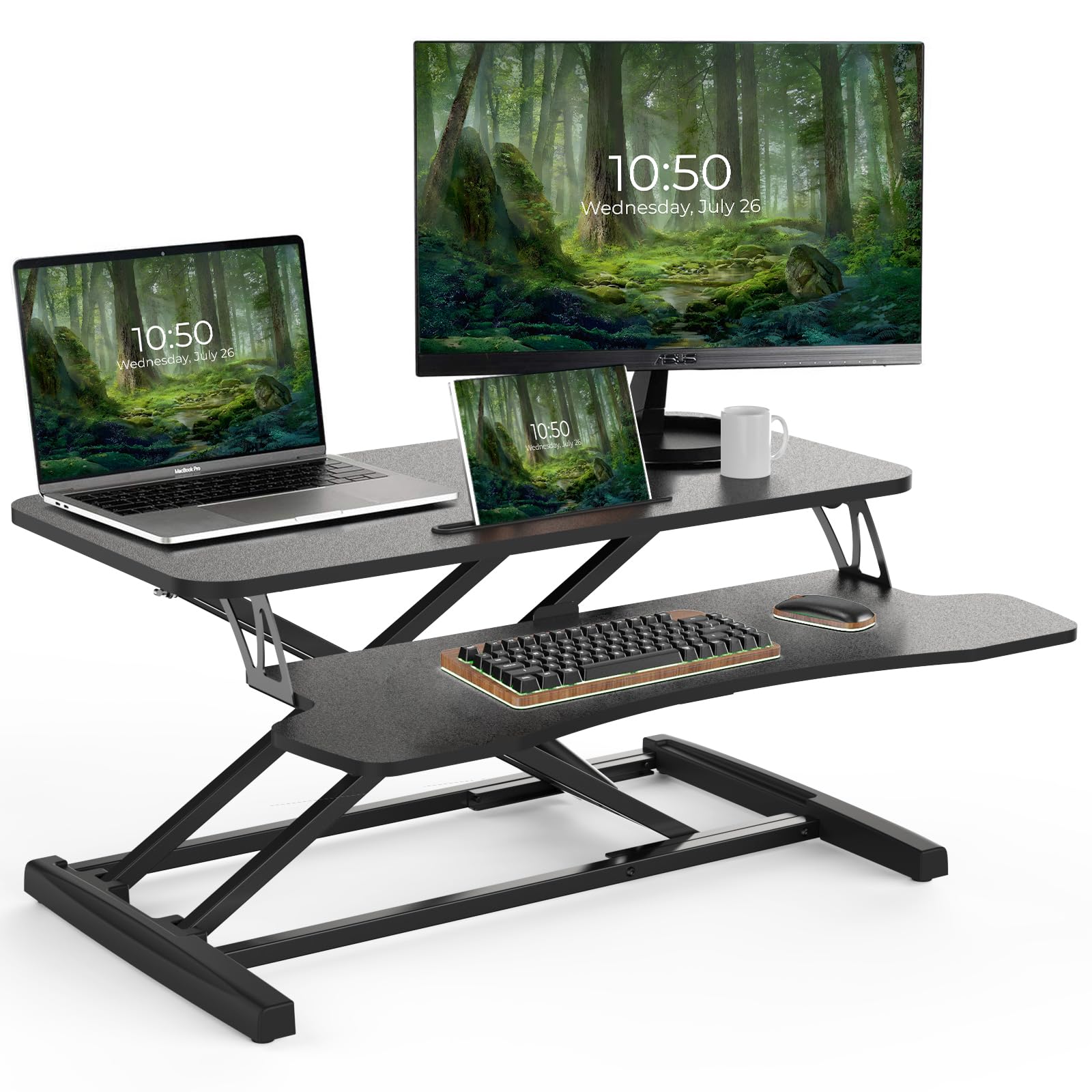 PUTORSEN 32" Standing Desk Converter – Ergonomic Sit Stand Riser with Tray