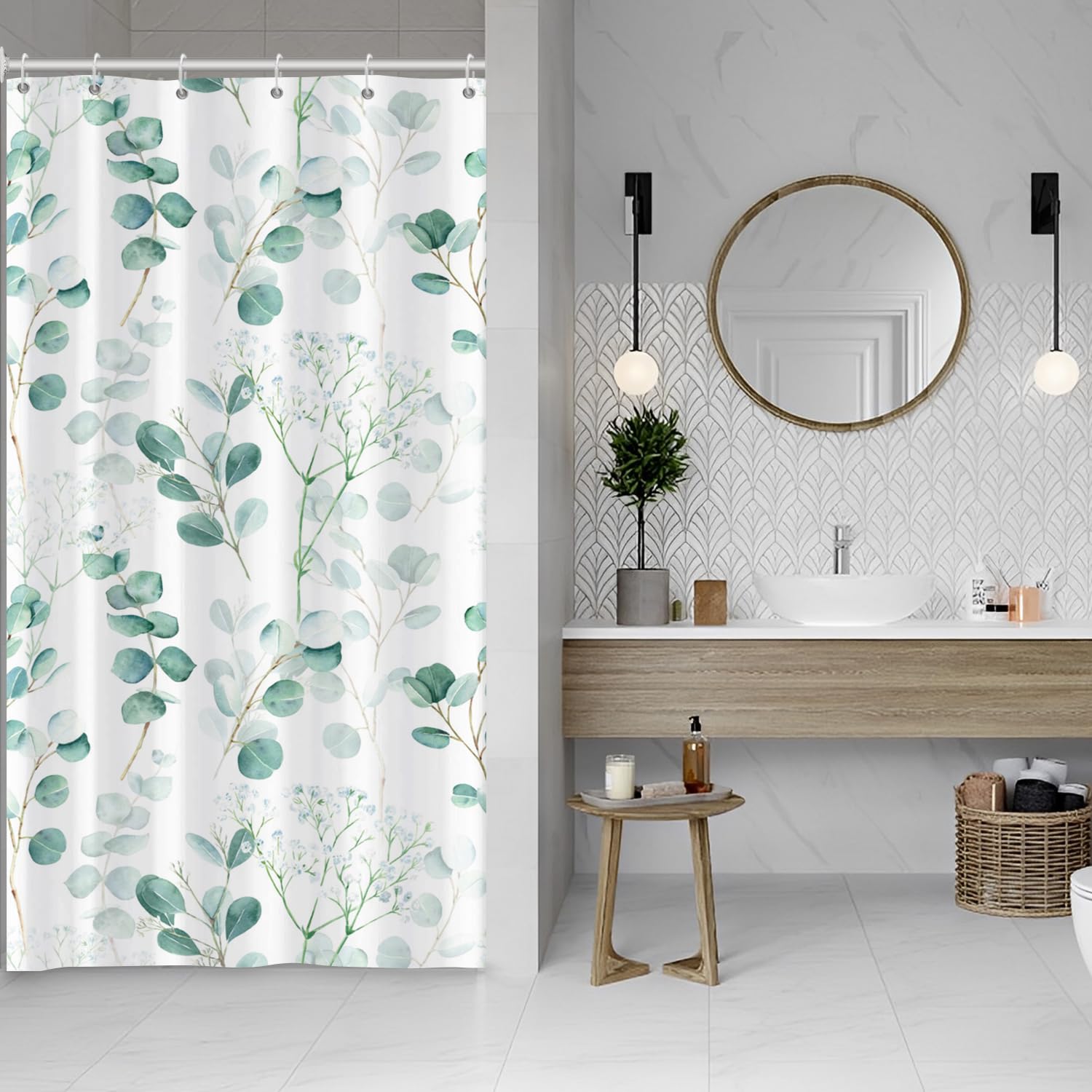 Eucalyptus Leaves Shower Curtain | Waterproof Polyester, 90x180cm