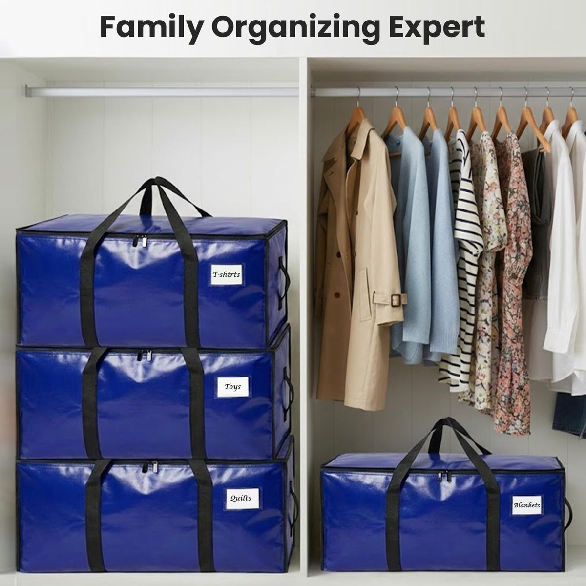 RICHER HOUSE 90L Heavy Duty Moving Boxes, Clothes Storage Bags, 6 Pack,Blue - image 3