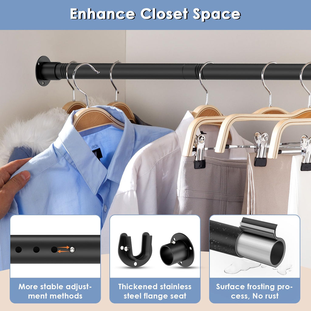 32mm Wardrobe Rail, Retractable Wardrobe Pole 74-190cm, Heavy Duty Clothes Rail with End Sockets and Screws for Balconies, Bathrooms, Wardrobes - image 3