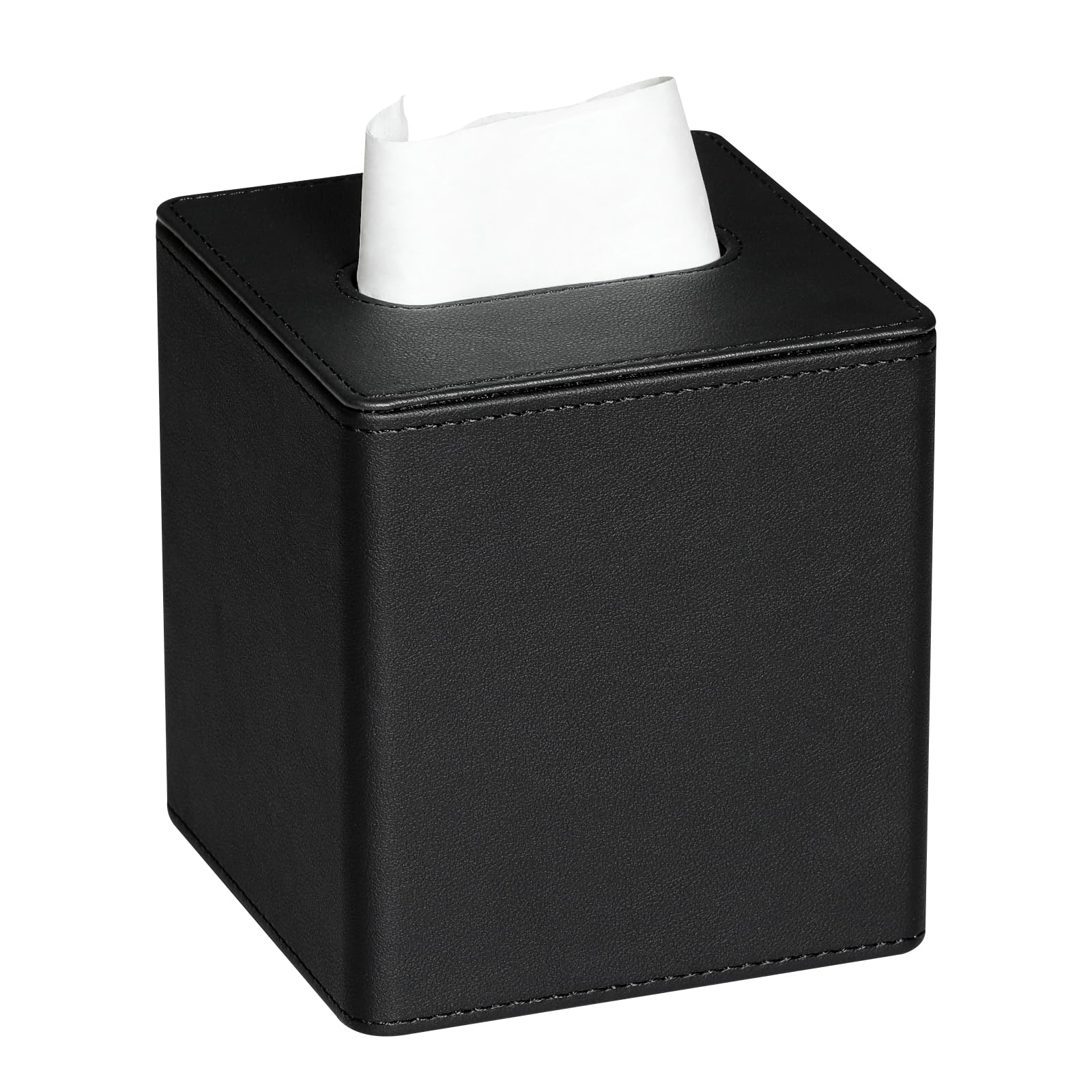 MEIBOOCH PU Leather Square Tissue Box Cover with Magnetic Bottom – Black