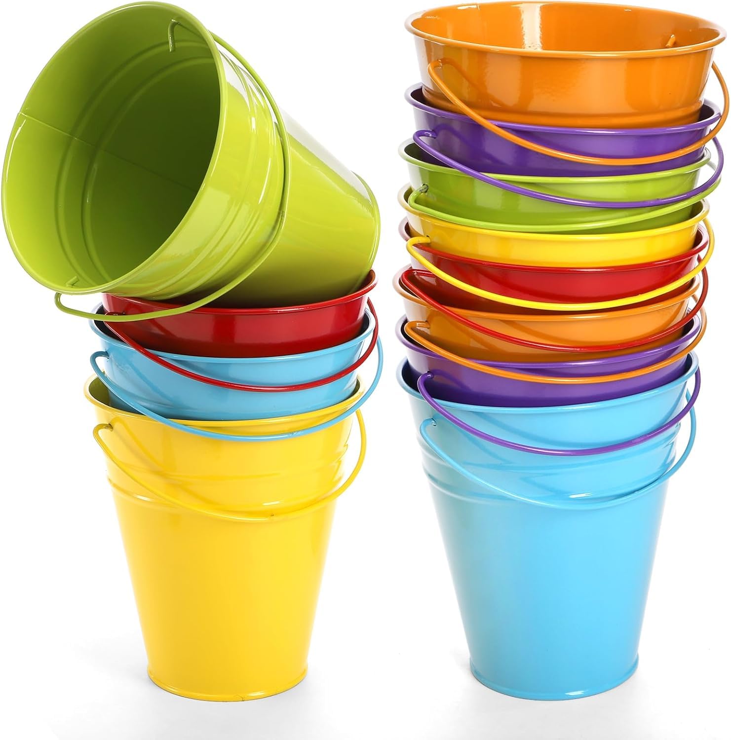 WUWEOT 12 Pack Small Colored Galvanized Metal Buckets for Party Favors