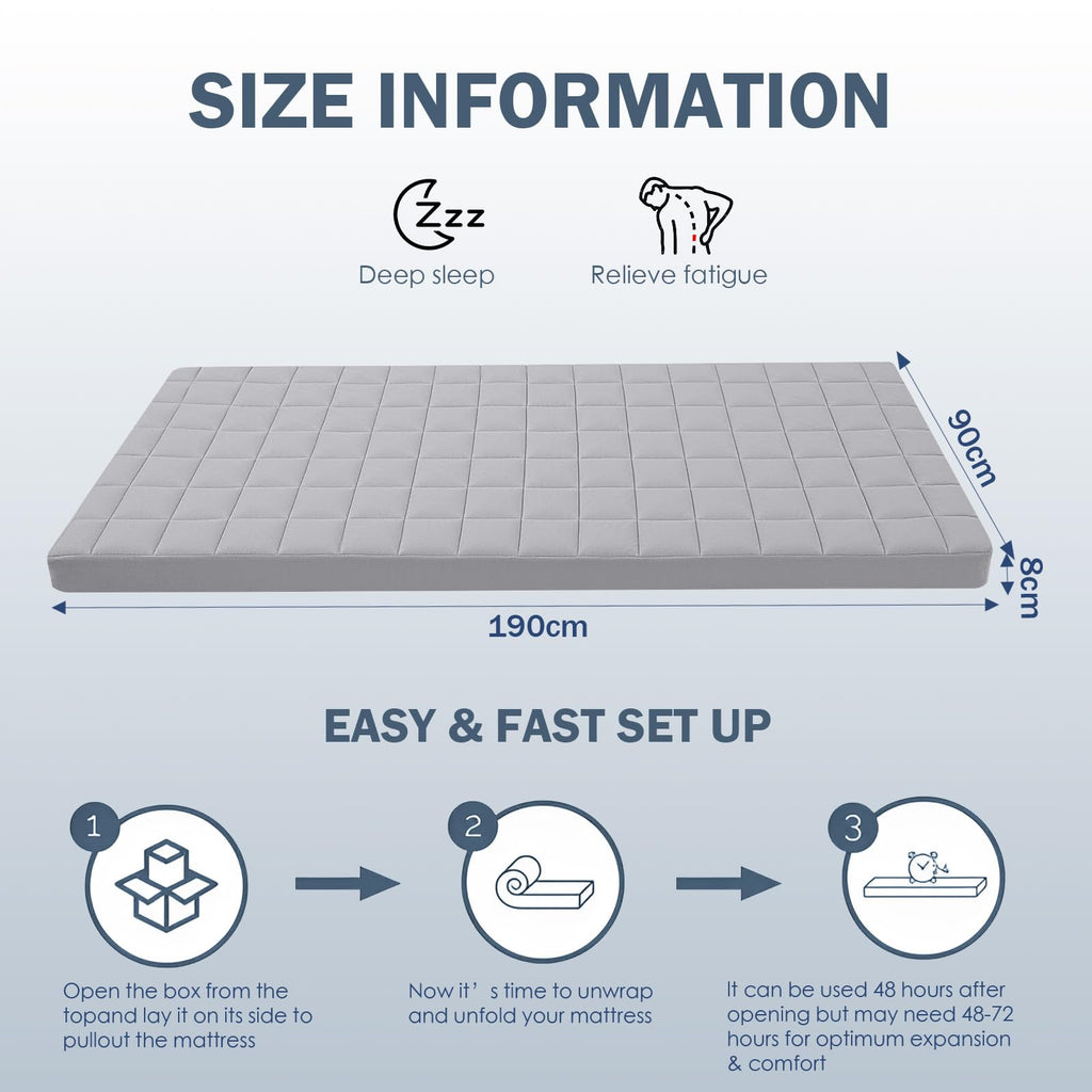 MeMoreCool Roll Up Floor Mattress Single 190x90cm, Light Grey - image 3