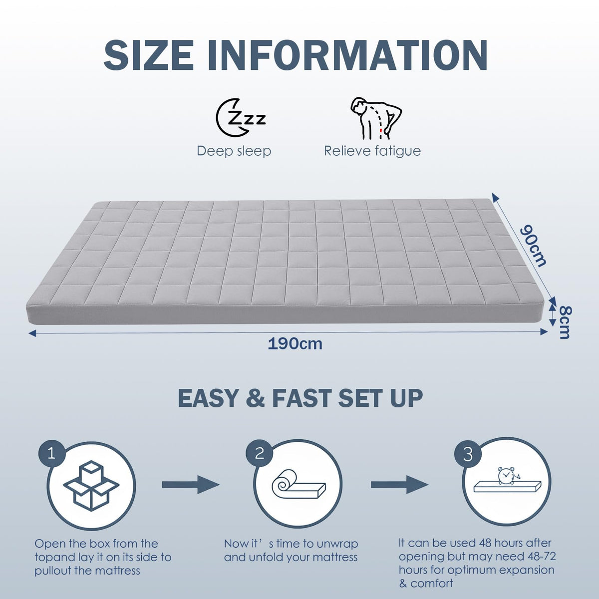 MeMoreCool Roll Up Floor Mattress Single 190x90cm, Light Grey - image 3