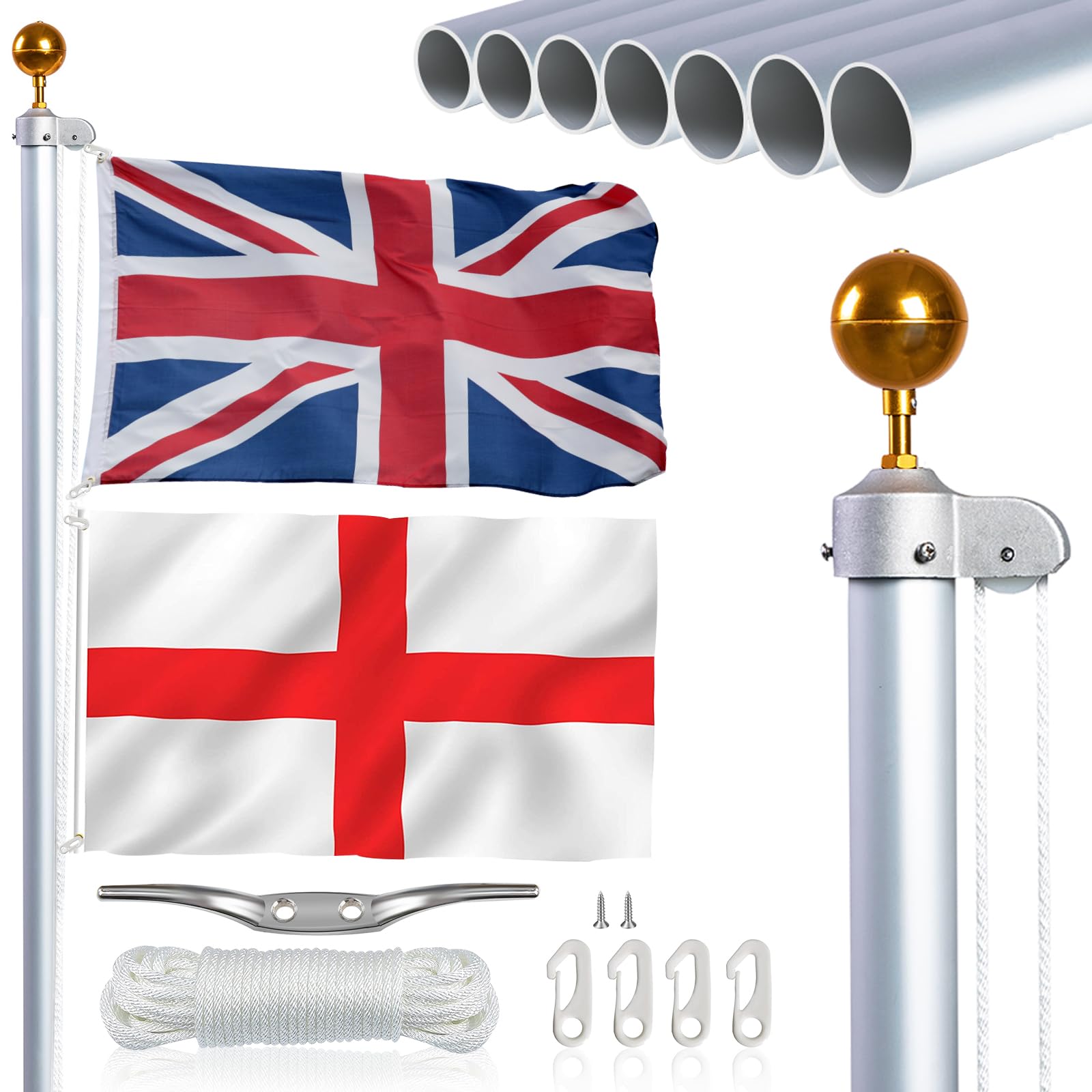 NQ 20FT Heavy Duty Aluminum Flag Pole Kit | Sectional In-Ground Flagpole