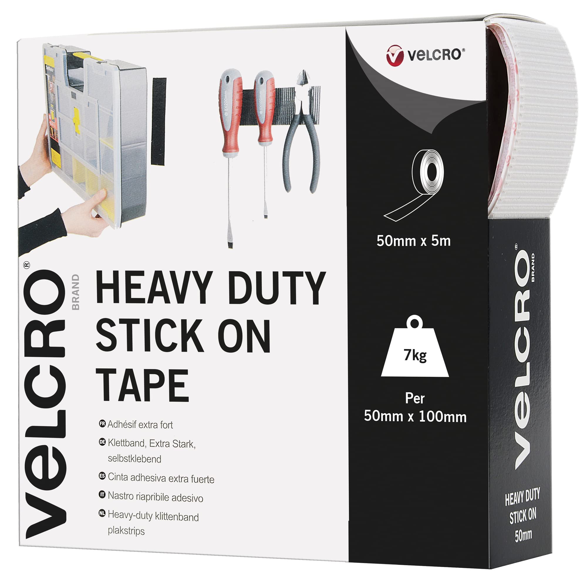 VELCRO Brand Heavy Duty Stick On Tape | White Industrial Fastener | 5m
