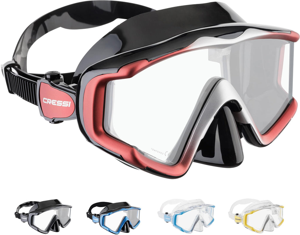 Cressi Liberty Triside Panoramic 3-Glass Diving Mask – Black/Red