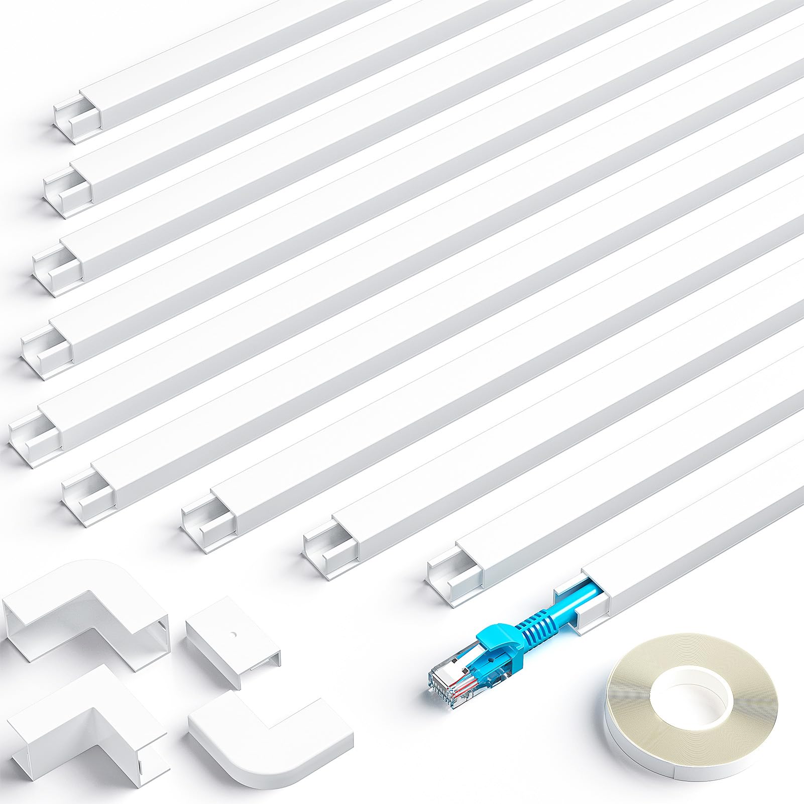 Kinkaivy 4M Cable Trunking White | Self-Adhesive Paintable Wire Hider